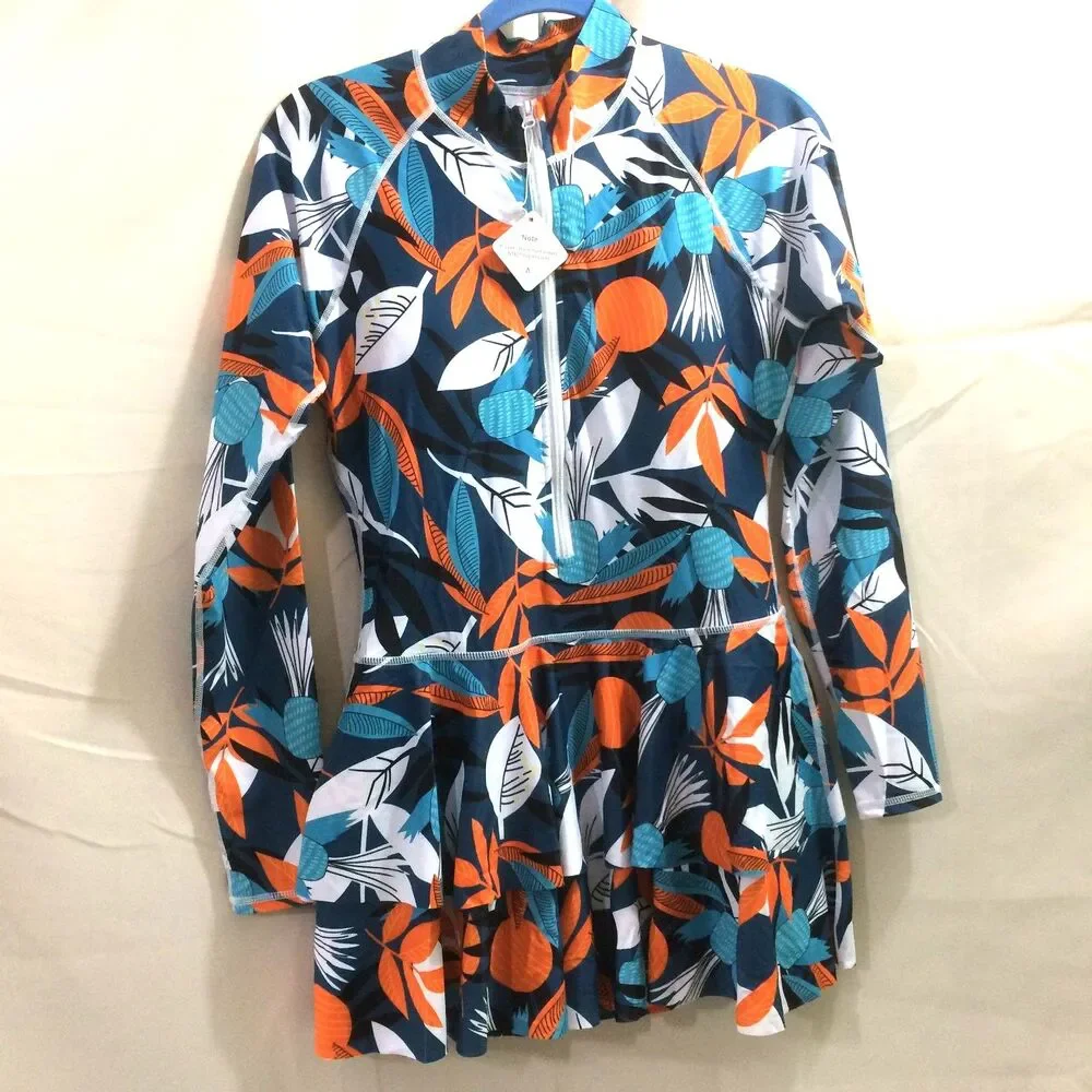 NEW Uniquebella Rash Guard Swim Dress Large Long Sleeve Zip Skirted NWT - Picture 3 of 6